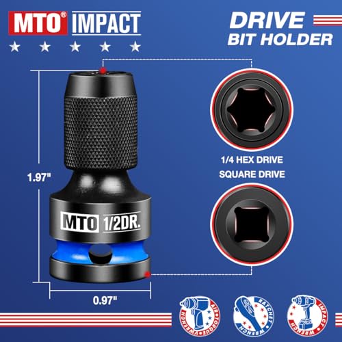 MTO 1/2-Inch Square Drive to 1/4-Inch Hex Socket Adapter, 2PCS Quick Release Impact Bit Holder, for Impact Wrench Ratchet, CR-MO - Image 2