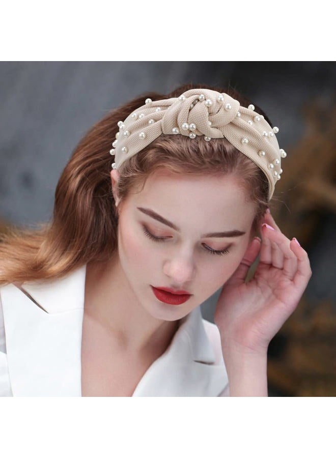 Atoden Pearl Knotted Headbands for Women 2 Pcs Pearl Headband Top Knot Headbands Beaded Headband Jewelled Head Bands for Women's Hair Embellished Headbands for Women Non Slip Hair Bands Black Headb... - Image 4