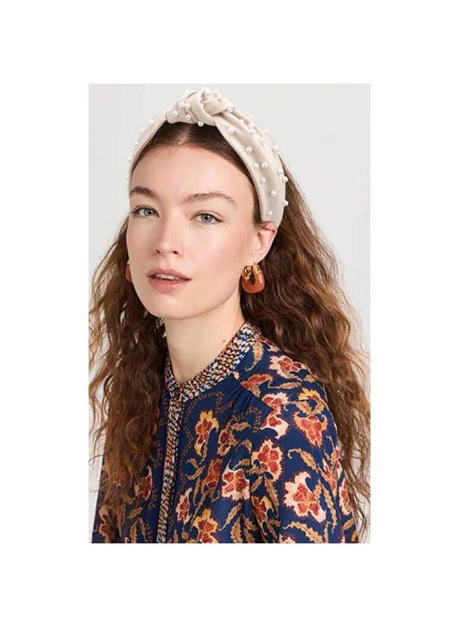 Atoden Pearl Knotted Headbands for Women 2 Pcs Pearl Headband Top Knot Headbands Beaded Headband Jewelled Head Bands for Women's Hair Embellished Headbands for Women Non Slip Hair Bands Black Headb... - Image 3