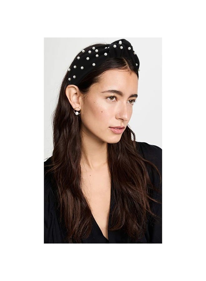 Atoden Pearl Knotted Headbands for Women 2 Pcs Pearl Headband Top Knot Headbands Beaded Headband Jewelled Head Bands for Women's Hair Embellished Headbands for Women Non Slip Hair Bands Black Headb... - Image 2