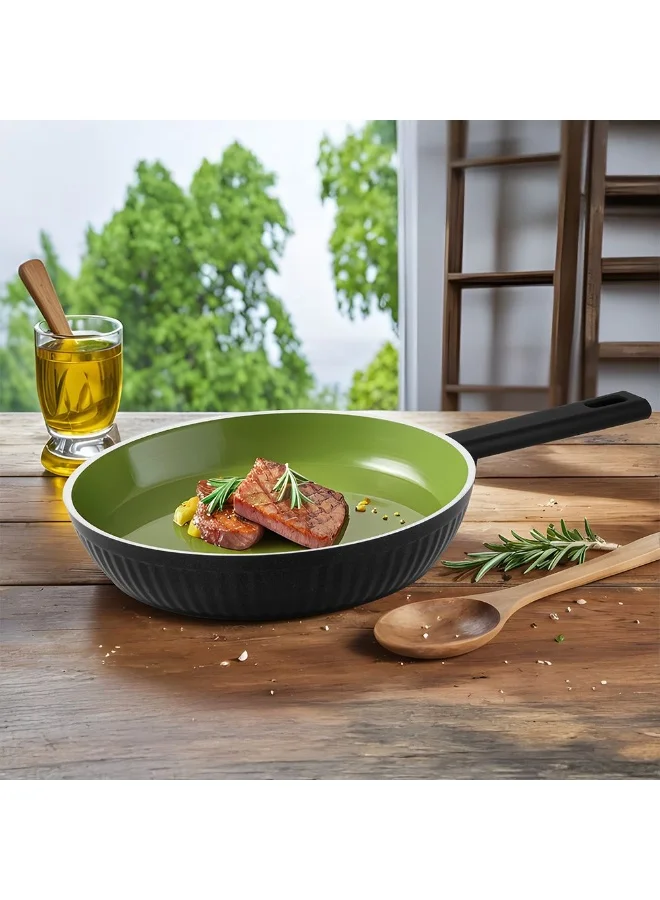 DANUBE HOME Lines Fry Pan Black 24 CM Titanium Teflon Coating PFOA Free – Non-Stick Cooking Pan for Home, Kitchen, Gas & Electric Stove – Durable, Scratch-Resistant, Easy Clean Frying Pan