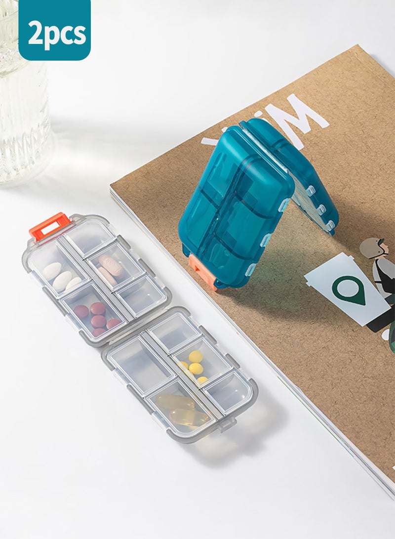 BEIRUI 2 Pieces Portable Pill Box, 10 Compartment Moisture Resistant Portable Small Pill Box, Suitable for Daily Travel, Pocket Carrying Medications Vitamin Pill Placement Dispensing Airtight Container - Image 1