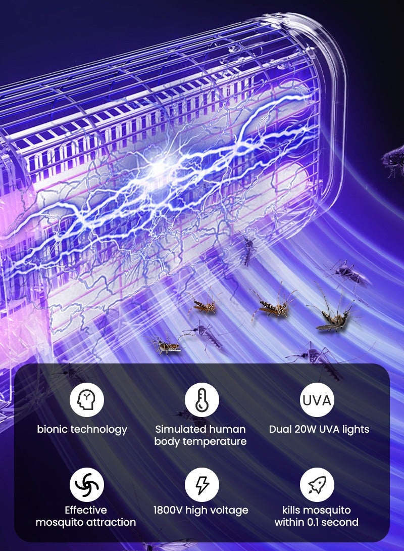 أنيوي مصيدة ذباب،مصباح كهربائي لقتل البعوض، قاتل حشرات كهربائي، صاعق حشرات مع مصباح الأشعة فوق البنفسجية الفيزيائية 20 واط،صاعق كهربائي 3800 فولت،مناسب للمنزل والمطبخ والفناء الخلفي والتخييم - Image 4