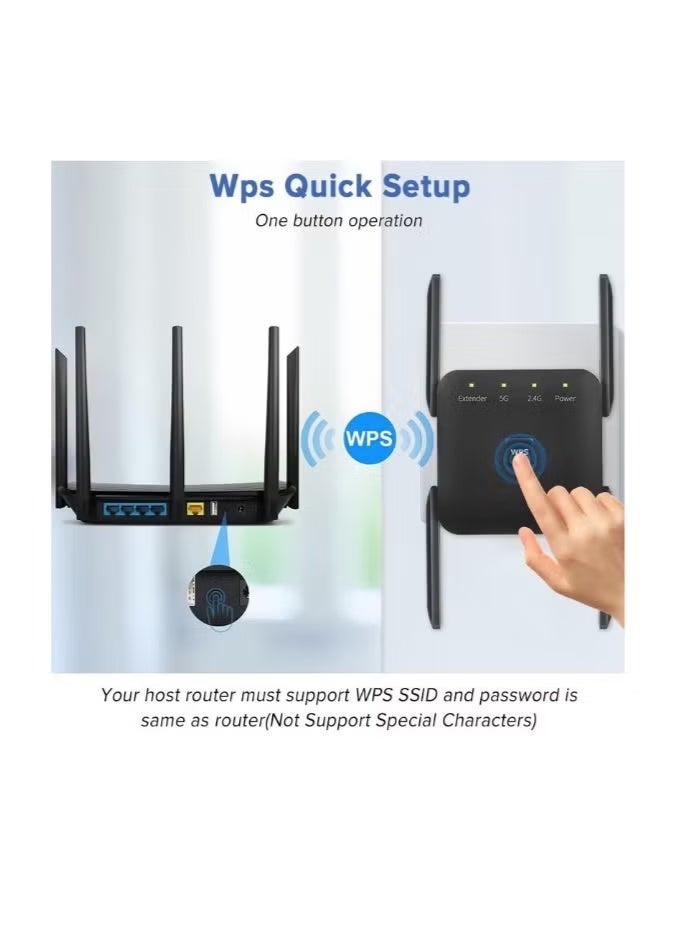 WiFi Extender 2.4G/5G Dual Band Repeater, Speed 1200Mbps with Ethernet Port (Black） - Image 5