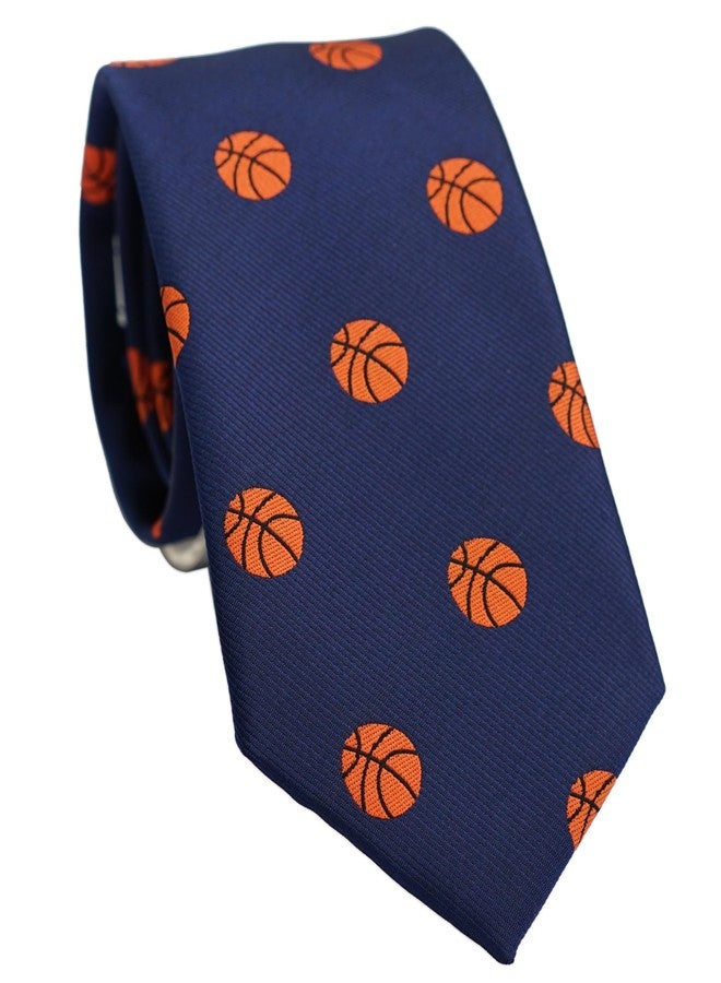ZENXUS Basketball Tie for Men, Sports and Games Jacquard Designer Necktie, Navy Tie - Image 1
