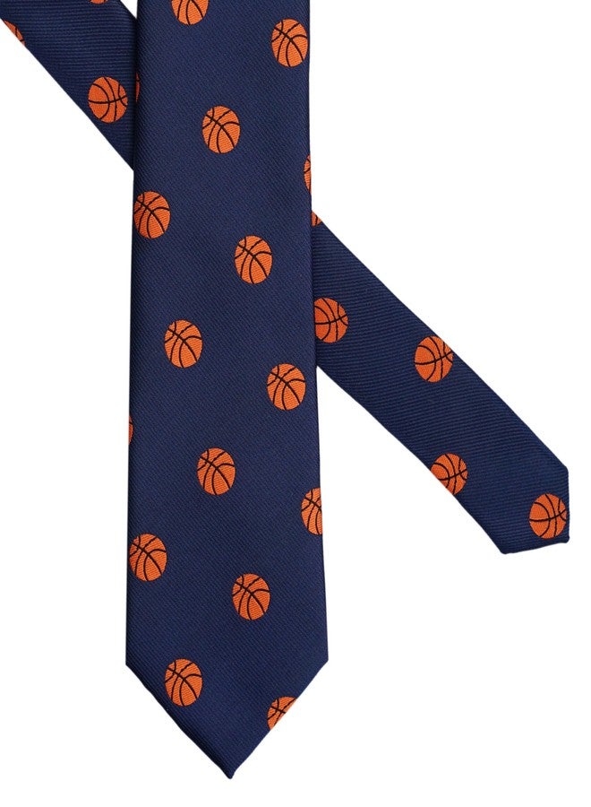 ZENXUS Basketball Tie for Men, Sports and Games Jacquard Designer Necktie, Navy Tie - Image 3