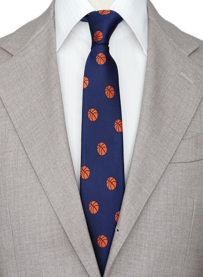 ZENXUS Basketball Tie for Men, Sports and Games Jacquard Designer Necktie, Navy Tie - Image 2