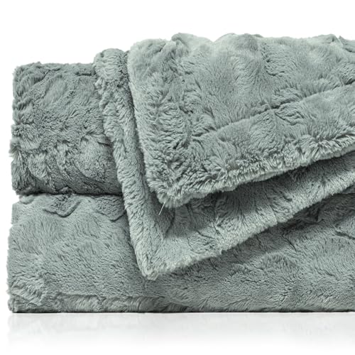 TOONOW Faux Fur Luxury Throw Blanket,Double Side Soft Fluffy Shaggy Fuzzy Blanket for Couch Sofa Bed (Glacier Gray, Throw) - Image 4