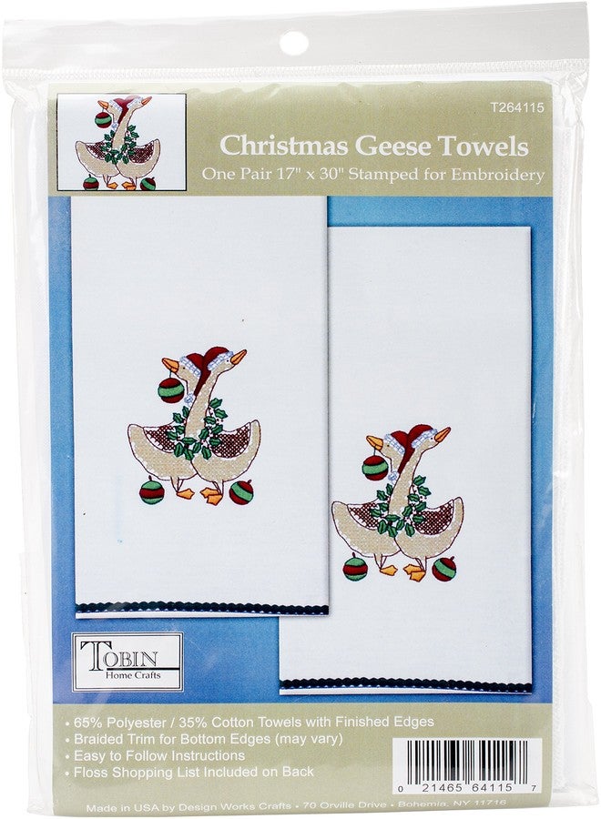 Tobin Christmas Geese Stamped for Embroidery Towels, Multi - Image 1