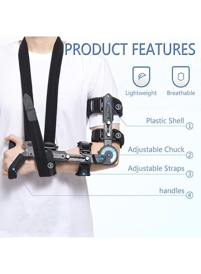 Adjustable Hinged Elbow Brace – Post-Op ROM Support with Stabilizer and Hand Grip, Arm Recovery Splint After Injury - Image 2