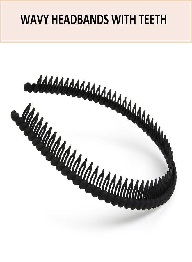 هواتشي أطواق شعر هواتشي للنساء مانعة للانزلاق مع أسنان، أطواق شعر بلاستيكية مع مشط أسنان، أطواق شعر سوداء رفيعة للنساء، أطواق شعر مموجة للنساء، إكسسوارات شعر عصرية للنساء، أسود - Image 4