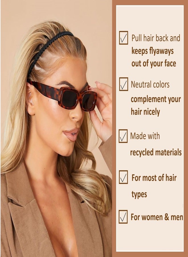 هواتشي أطواق شعر هواتشي للنساء مانعة للانزلاق مع أسنان، أطواق شعر بلاستيكية مع مشط أسنان، أطواق شعر سوداء رفيعة للنساء، أطواق شعر مموجة للنساء، إكسسوارات شعر عصرية للنساء، أسود - Image 3