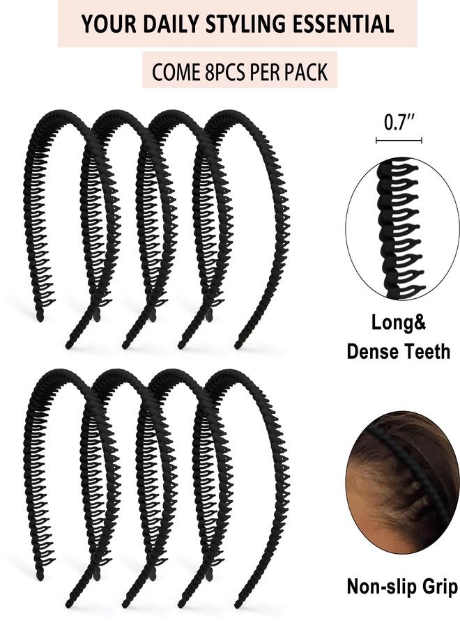 هواتشي أطواق شعر هواتشي للنساء مانعة للانزلاق مع أسنان، أطواق شعر بلاستيكية مع مشط أسنان، أطواق شعر سوداء رفيعة للنساء، أطواق شعر مموجة للنساء، إكسسوارات شعر عصرية للنساء، أسود - Image 2