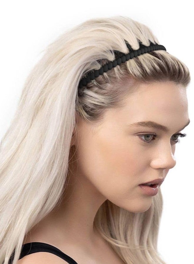 هواتشي أطواق شعر هواتشي للنساء مانعة للانزلاق مع أسنان، أطواق شعر بلاستيكية مع مشط أسنان، أطواق شعر سوداء رفيعة للنساء، أطواق شعر مموجة للنساء، إكسسوارات شعر عصرية للنساء، أسود - Image 5