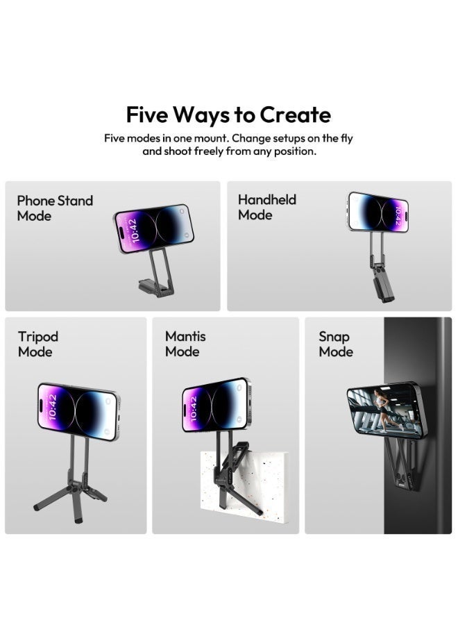 يولانزي حامل ثلاثي مغناطيسي للهاتف من ULANZI لأجهزة iPhone، حامل هاتف محمول MA38 صغير ثلاثي القوائم لماج سيف مع خطاف قابل للطي مغناطيسي قوي مزدوج الجوانب مقاس 1/4 بوصة لهاتف iPhone 17/16/15/14/13/12، أسود - Image 2