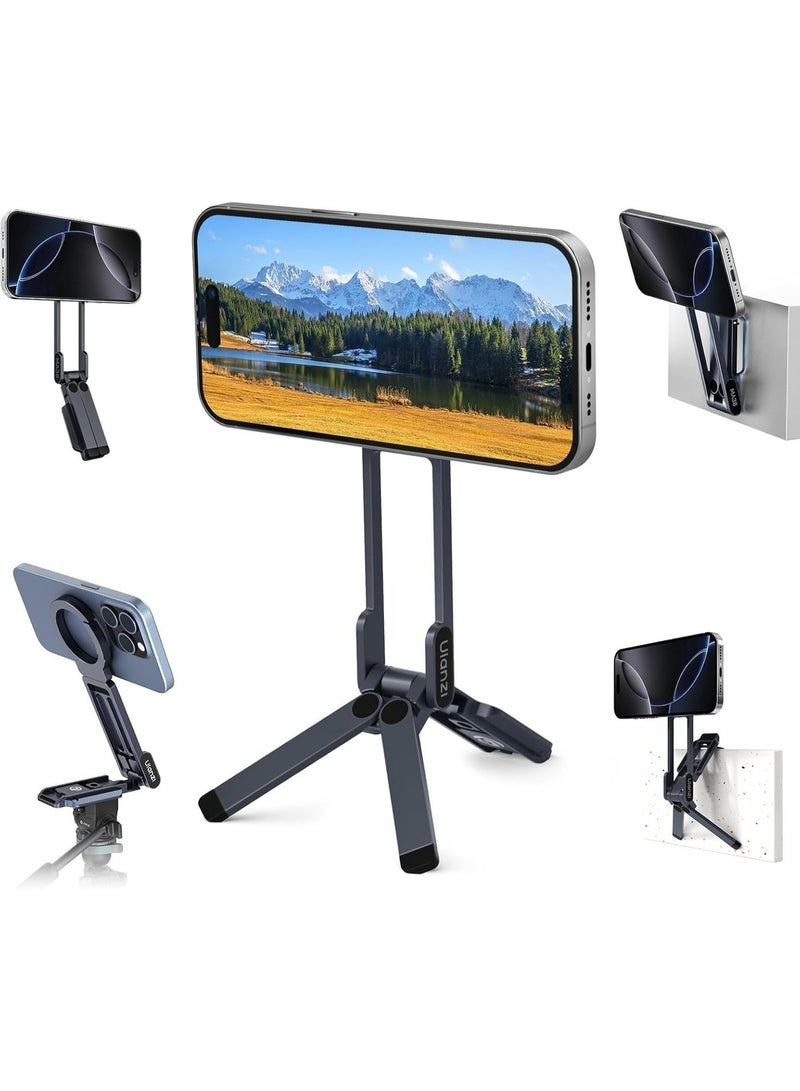 يولانزي حامل ثلاثي مغناطيسي للهاتف من ULANZI لأجهزة iPhone، حامل هاتف محمول MA38 صغير ثلاثي القوائم لماج سيف مع خطاف قابل للطي مغناطيسي قوي مزدوج الجوانب مقاس 1/4 بوصة لهاتف iPhone 17/16/15/14/13/12، أسود - Image 1