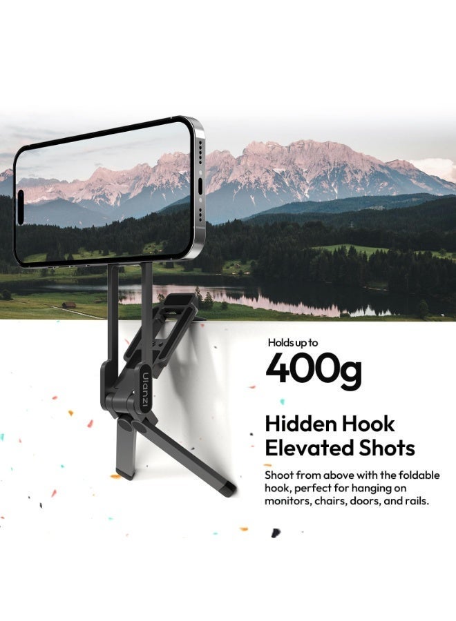 يولانزي حامل ثلاثي مغناطيسي للهاتف من ULANZI لأجهزة iPhone، حامل هاتف محمول MA38 صغير ثلاثي القوائم لماج سيف مع خطاف قابل للطي مغناطيسي قوي مزدوج الجوانب مقاس 1/4 بوصة لهاتف iPhone 17/16/15/14/13/12، أسود - Image 3