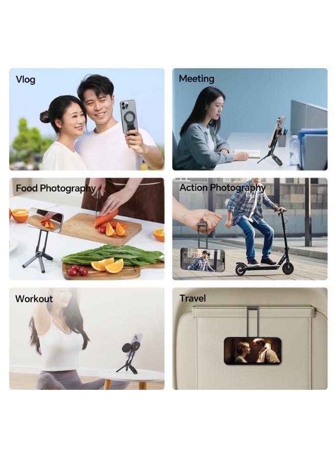 يولانزي حامل ثلاثي مغناطيسي للهاتف من ULANZI لأجهزة iPhone، حامل هاتف محمول MA38 صغير ثلاثي القوائم لماج سيف مع خطاف قابل للطي مغناطيسي قوي مزدوج الجوانب مقاس 1/4 بوصة لهاتف iPhone 17/16/15/14/13/12، أسود - Image 4