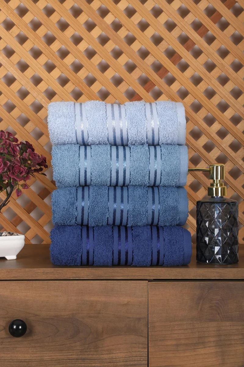مبرا هوم Set of 4 Hand and Face Colored Towels 100% Cotton 50X90 cm Lidya