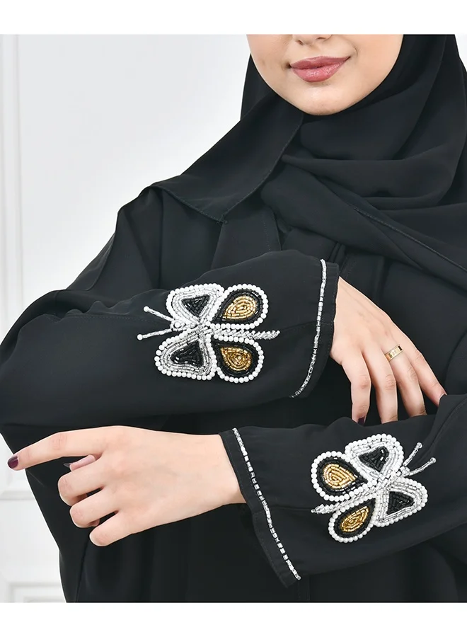 HAWRAA ABAYA Girls' Half Bisht Abaya with Butterfly-Shaped Sequin Embellished Sleeves