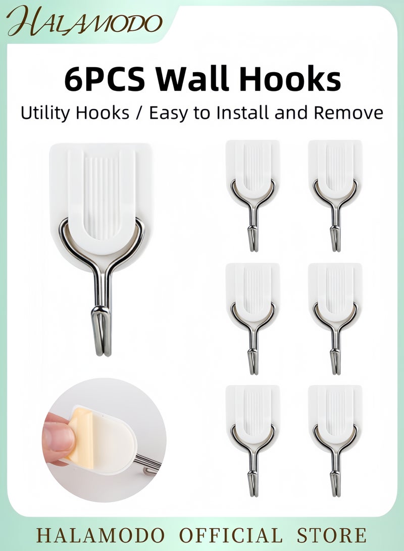 Halamodo 6-Piece Wall Sticky Hooks White 2.50 x 4.70 2.00cm - Image 1