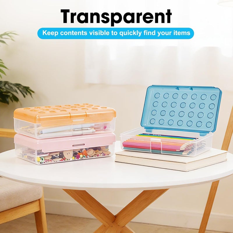 HUTUDD Plastic Pencil Box, Large Pencil Case, Clear Pencil Boxes with Snap-tight Lid, Hard Crayon Box Storage Marker Organizer Containers for Boys Girls Adults School Office Supplies (Clear Blue) - Image 5