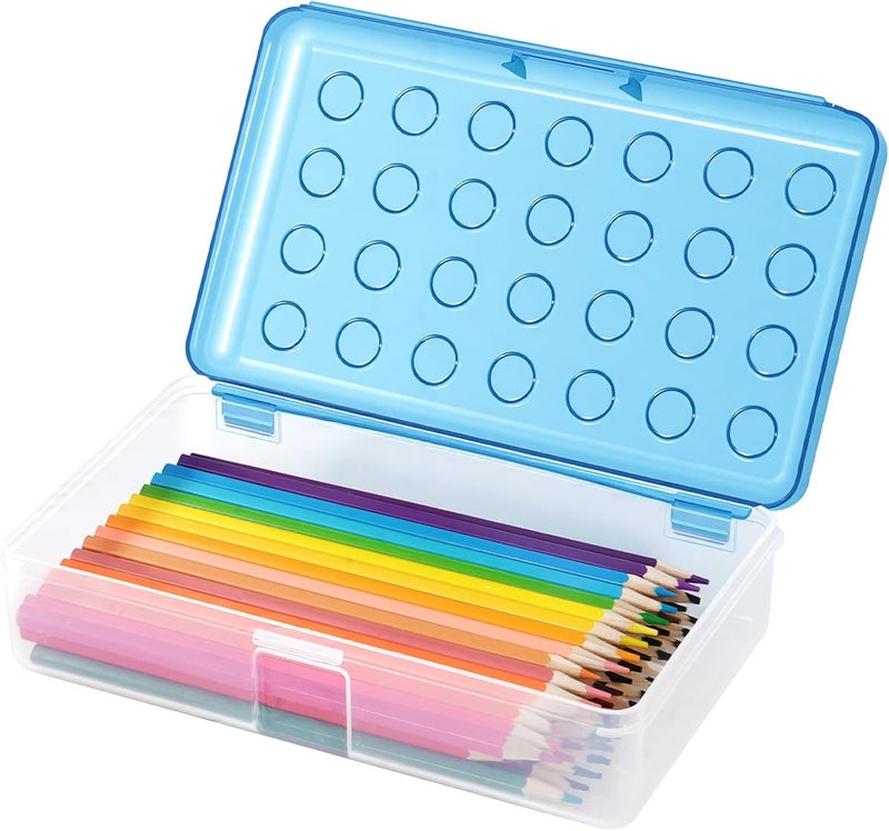 HUTUDD Plastic Pencil Box, Large Pencil Case, Clear Pencil Boxes with Snap-tight Lid, Hard Crayon Box Storage Marker Organizer Containers for Boys Girls Adults School Office Supplies (Clear Blue) - Image 1