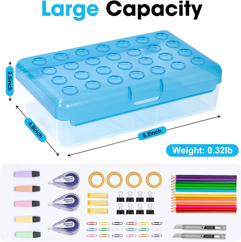 HUTUDD Plastic Pencil Box, Large Pencil Case, Clear Pencil Boxes with Snap-tight Lid, Hard Crayon Box Storage Marker Organizer Containers for Boys Girls Adults School Office Supplies (Clear Blue) - Image 2