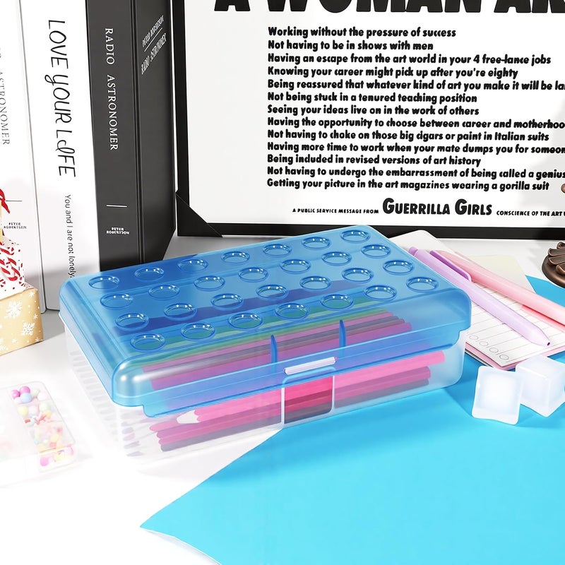 HUTUDD Plastic Pencil Box, Large Pencil Case, Clear Pencil Boxes with Snap-tight Lid, Hard Crayon Box Storage Marker Organizer Containers for Boys Girls Adults School Office Supplies (Clear Blue) - Image 4