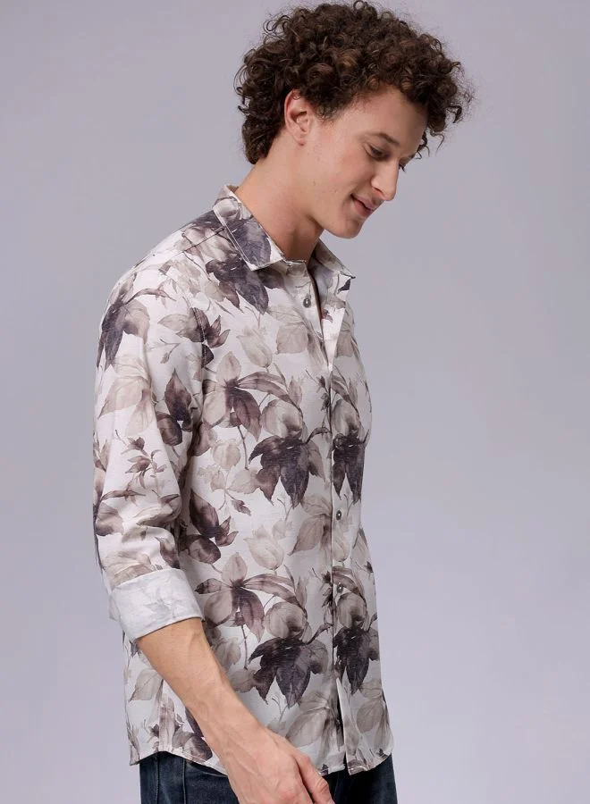 The Indian Garage Co Men Regular Fit Floral Printed Full Sleeves Cutaway Collar Resort Wear Shirt