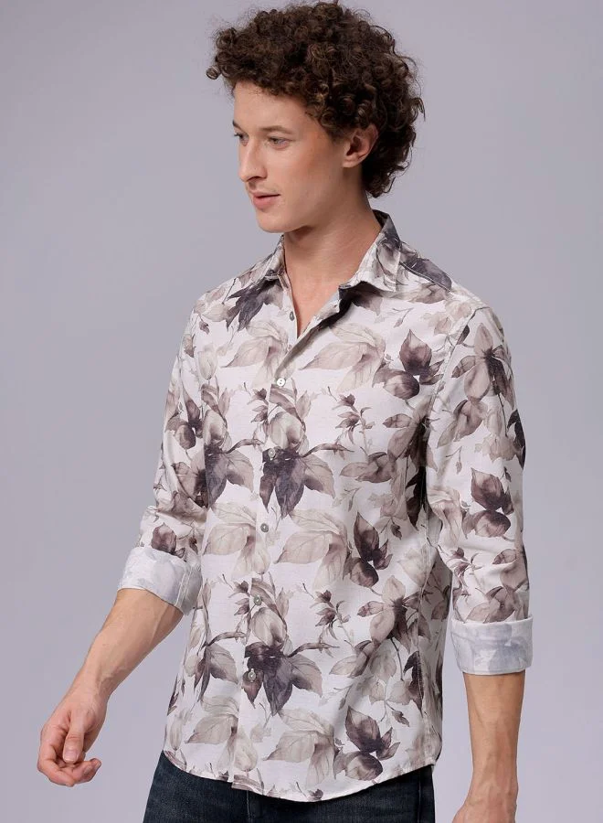The Indian Garage Co Men Regular Fit Floral Printed Full Sleeves Cutaway Collar Resort Wear Shirt