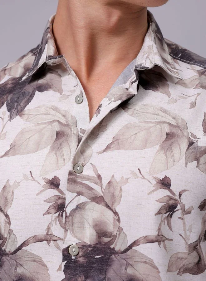 The Indian Garage Co Men Regular Fit Floral Printed Full Sleeves Cutaway Collar Resort Wear Shirt