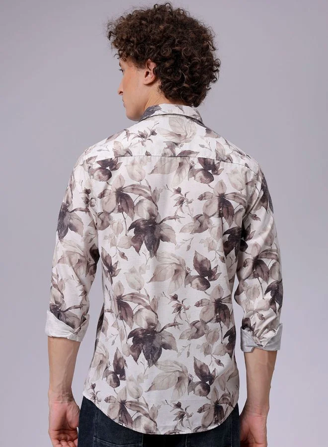 The Indian Garage Co Men Regular Fit Floral Printed Full Sleeves Cutaway Collar Resort Wear Shirt