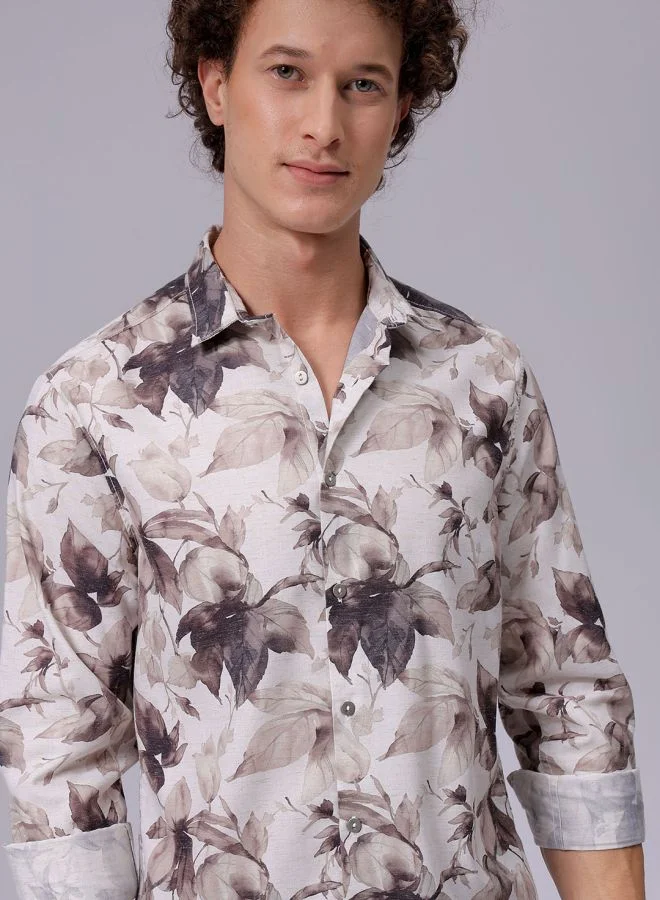 The Indian Garage Co Men Regular Fit Floral Printed Full Sleeves Cutaway Collar Resort Wear Shirt