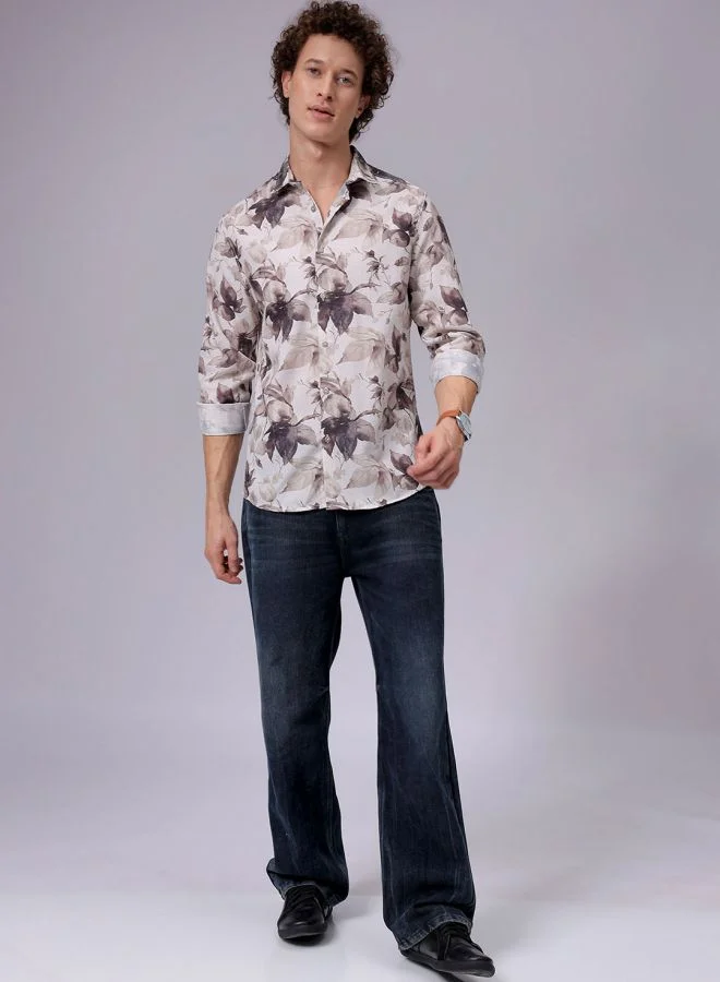The Indian Garage Co Men Regular Fit Floral Printed Full Sleeves Cutaway Collar Resort Wear Shirt