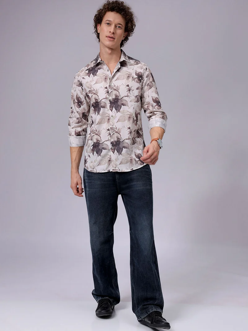 The Indian Garage Co Men Regular Fit Floral Printed Full Sleeves Cutaway Collar Resort Wear Shirt