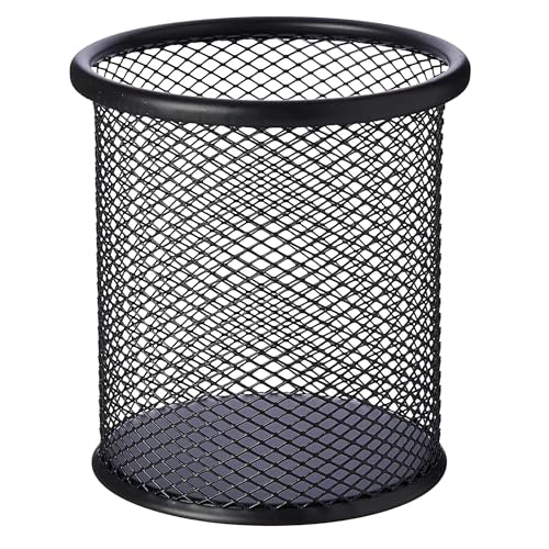 GLUN® Cylendrical Black Mesh Metal Desk Pen, Pencil and Other Stationery Organiser Holder, Use at Office, School and Home Pack of 1 - Image 1