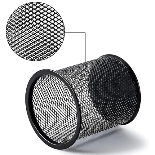 GLUN® Cylendrical Black Mesh Metal Desk Pen, Pencil and Other Stationery Organiser Holder, Use at Office, School and Home Pack of 1 - Image 3