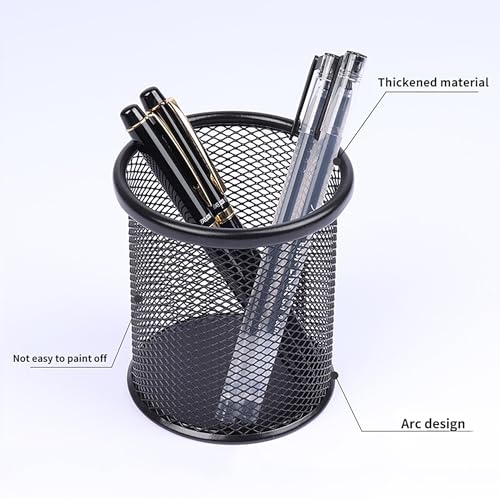 GLUN® Cylendrical Black Mesh Metal Desk Pen, Pencil and Other Stationery Organiser Holder, Use at Office, School and Home Pack of 1 - Image 2