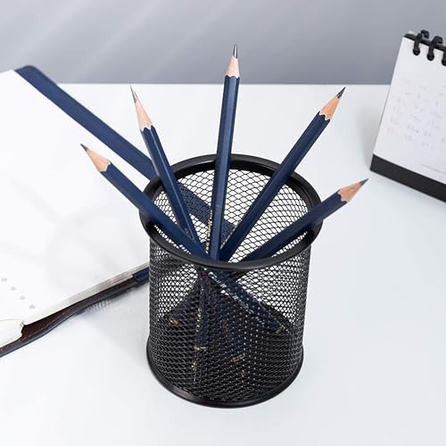 GLUN® Cylendrical Black Mesh Metal Desk Pen, Pencil and Other Stationery Organiser Holder, Use at Office, School and Home Pack of 1 - Image 4