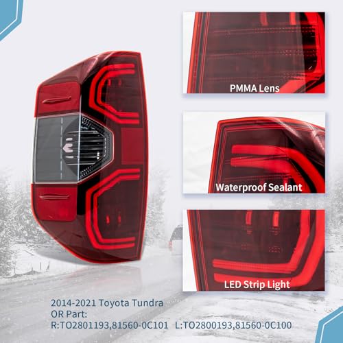 VPIMOZO LED Tail Light Assembly Compatible With 2014-2021 2014 2015 2016 2017 2018 2019 2020 2021 Toyota Tundra Rear Tail Light Housing without Bulb Replaces TO2801193 (Driver & Passenger Side) - Image 3