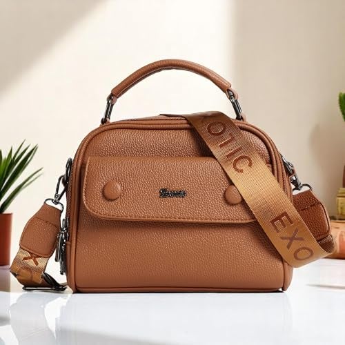 EXOTIC Women Embossed Texture Mini Boxy Design Sling bag for Women (TAN) - Image 4