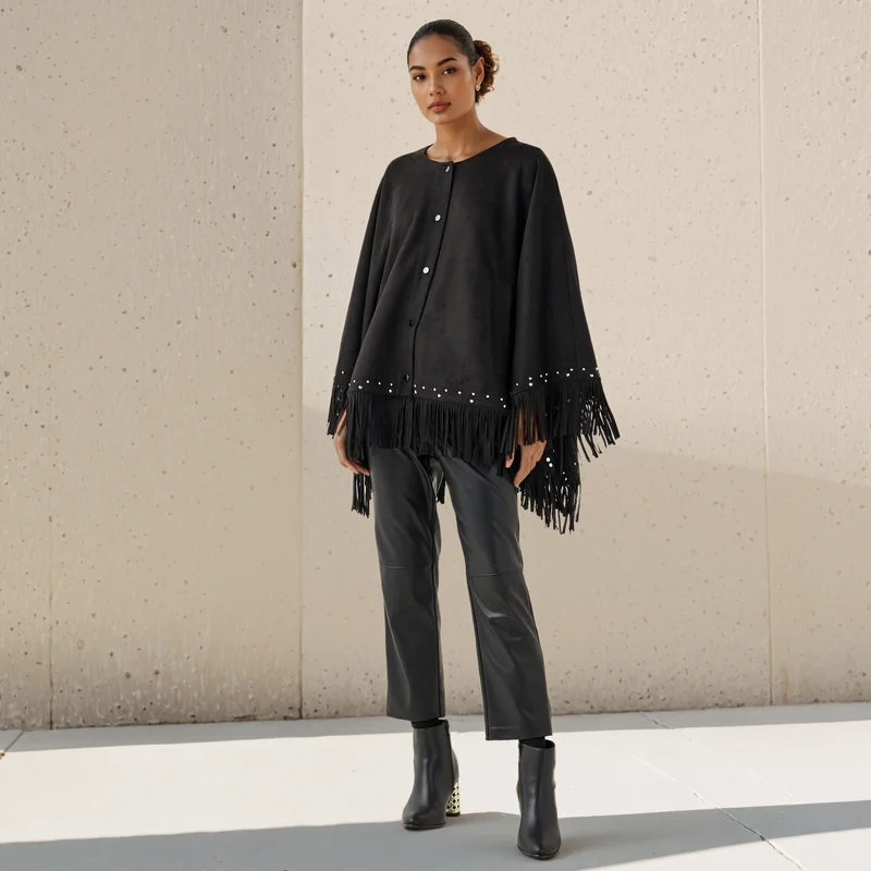 Iconic Iconic Embellished Fringed Poncho