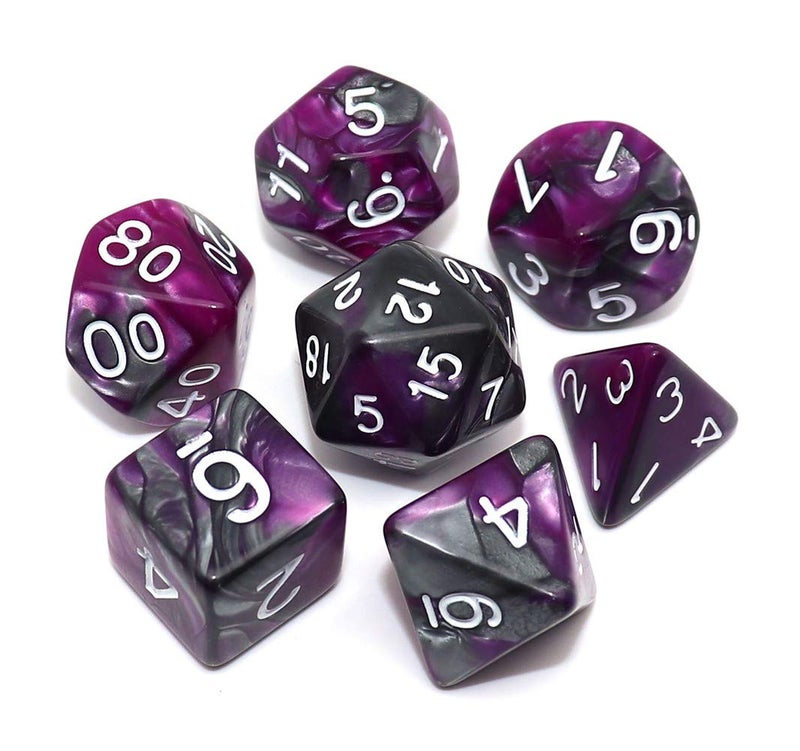 CREEBUY RPG Polyhedral Dice 7Pcs DD Dice Set for Dungeon and Dragons MTG Table Games Role Playing Dice Set Purple Mixed Silver - Image 3