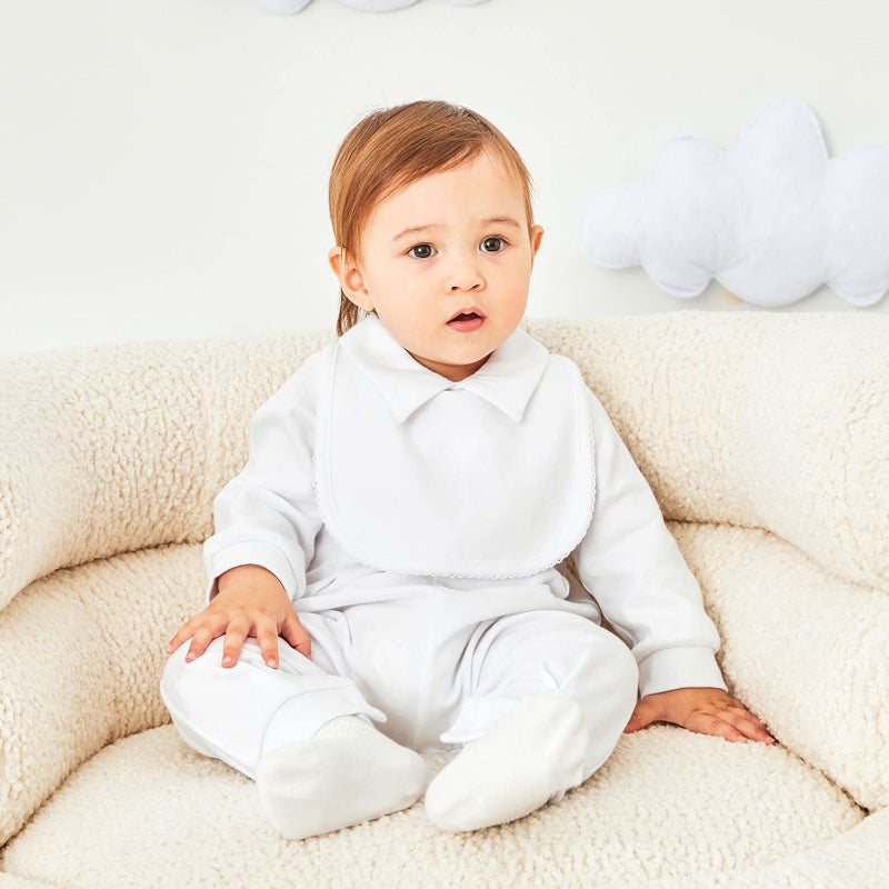 pureborn Baby Boys Baptism Outfits Long Sleeve Jumpsuit with Bonnet 3 Pcs Spring Fall Cotton Christening Clothing White 3-6 Months - Image 3