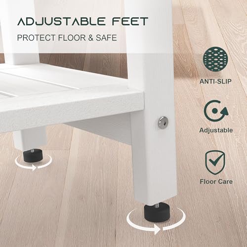 BEKVEM Shower Bench for Inside Shower - White HDPE Shower Stool Waterproof - Spa Bathroom Seat Chair with Handle, Storage Shelf, Adjustable Feet - Indoor/Outdoor, Weather Resistant - Image 5