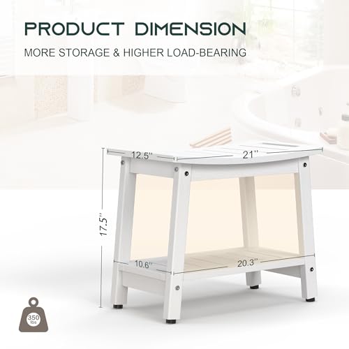 BEKVEM Shower Bench for Inside Shower - White HDPE Shower Stool Waterproof - Spa Bathroom Seat Chair with Handle, Storage Shelf, Adjustable Feet - Indoor/Outdoor, Weather Resistant - Image 3