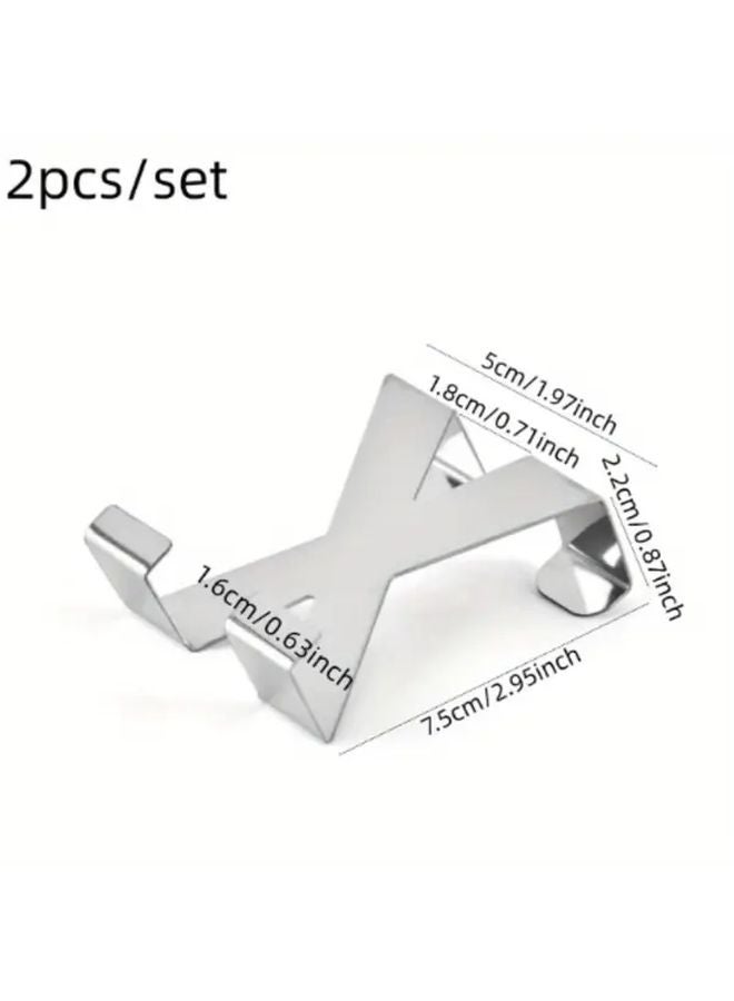 2pcs X Shaped Stainless Steel Over The Door Hooks Multi Functional Bathroom Hangers - Image 1