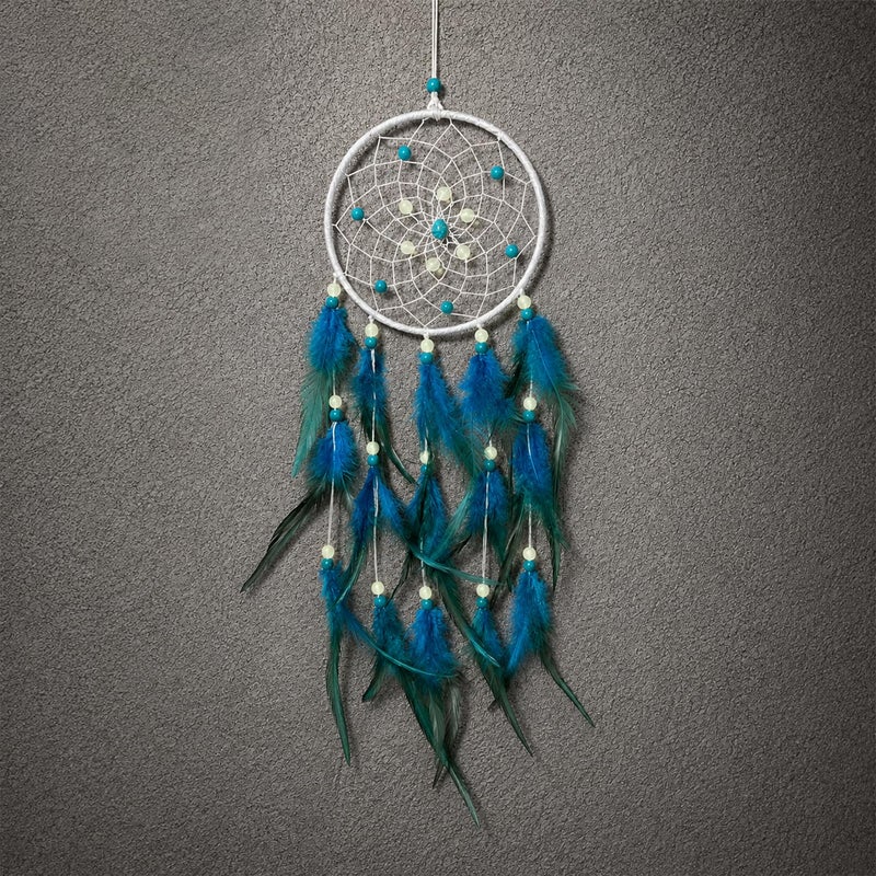 Awlee Handmade Turquoise Blue Dream Catcher for Boy Glow in The Dark Wall Hanging Decor for Boys Girls Bedroom Nursery Kids Room Birthday - Image 2