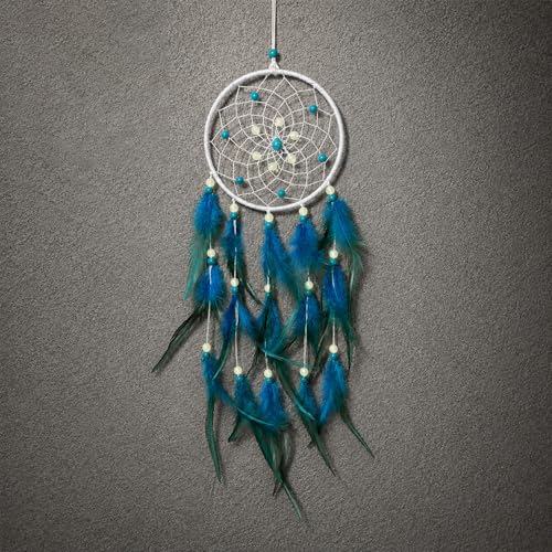 Awlee Handmade Turquoise Blue Dream Catcher for Boy Glow in The Dark Wall Hanging Decor for Boys Girls Bedroom Nursery Kids Room Birthday - Image 1
